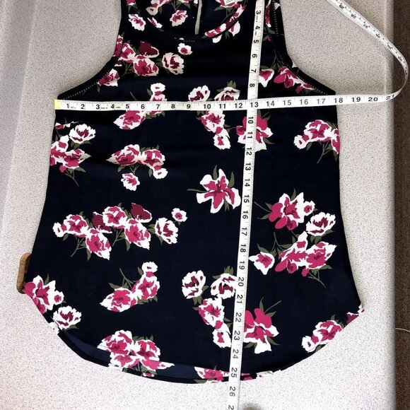 J Crew Women Navy Floral Cutout Tank Top Size 2 - Picture 7 of 8